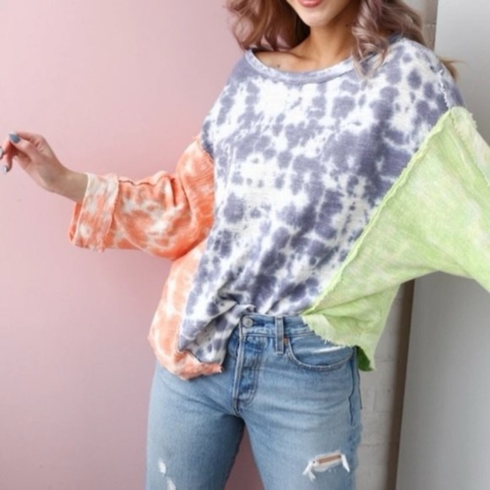 FREE PEOPLE We the Free Chasing the Sun Tie Dye Oversized Slouchy Tee Size XS